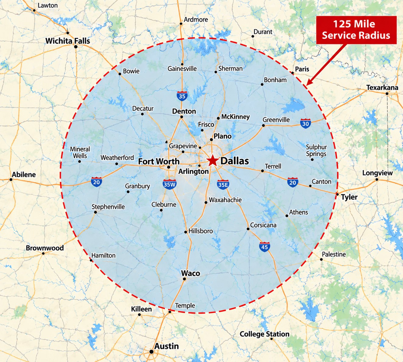 Asbestos Inspectors Inc. Dallas 125-mile service area